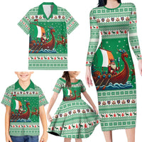 Ireland Viking Santa Christmas Family Matching Long Sleeve Bodycon Dress and Hawaiian Shirt Funny Reindeer Norse Xmas - Wonder Print Shop