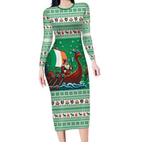 Ireland Viking Santa Christmas Family Matching Long Sleeve Bodycon Dress and Hawaiian Shirt Funny Reindeer Norse Xmas - Wonder Print Shop