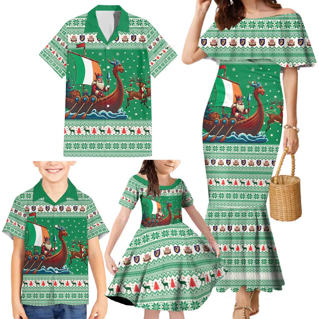 Ireland Viking Santa Christmas Family Matching Mermaid Dress and Hawaiian Shirt Funny Reindeer Norse Xmas - Wonder Print Shop