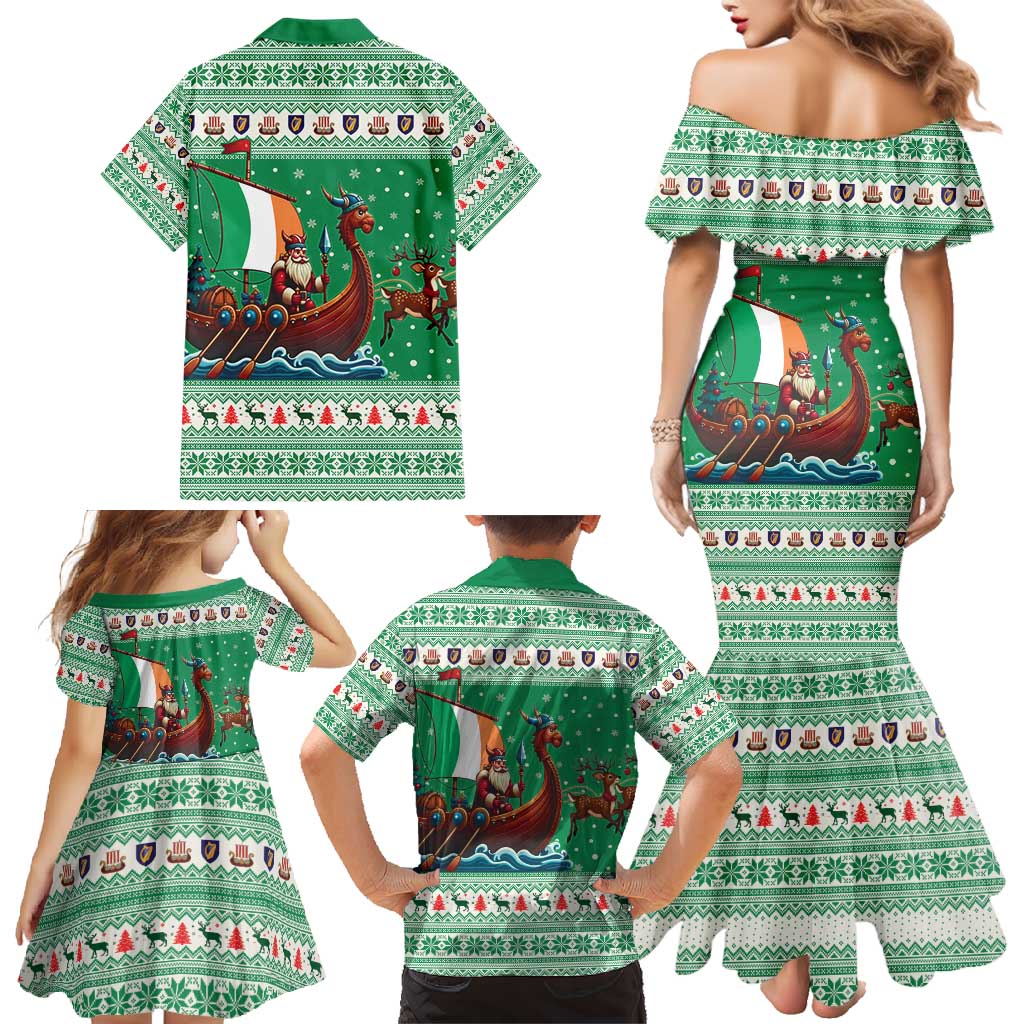 Ireland Viking Santa Christmas Family Matching Mermaid Dress and Hawaiian Shirt Funny Reindeer Norse Xmas - Wonder Print Shop