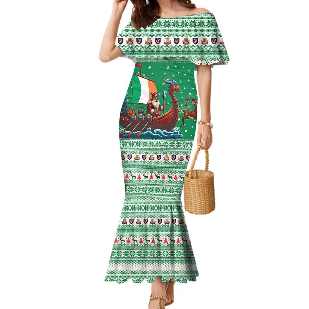 Ireland Viking Santa Christmas Family Matching Mermaid Dress and Hawaiian Shirt Funny Reindeer Norse Xmas - Wonder Print Shop