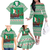 Ireland Viking Santa Christmas Family Matching Off The Shoulder Long Sleeve Dress and Hawaiian Shirt Funny Reindeer Norse Xmas - Wonder Print Shop