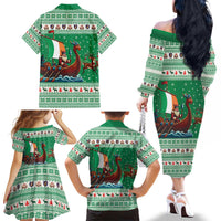 Ireland Viking Santa Christmas Family Matching Off The Shoulder Long Sleeve Dress and Hawaiian Shirt Funny Reindeer Norse Xmas - Wonder Print Shop