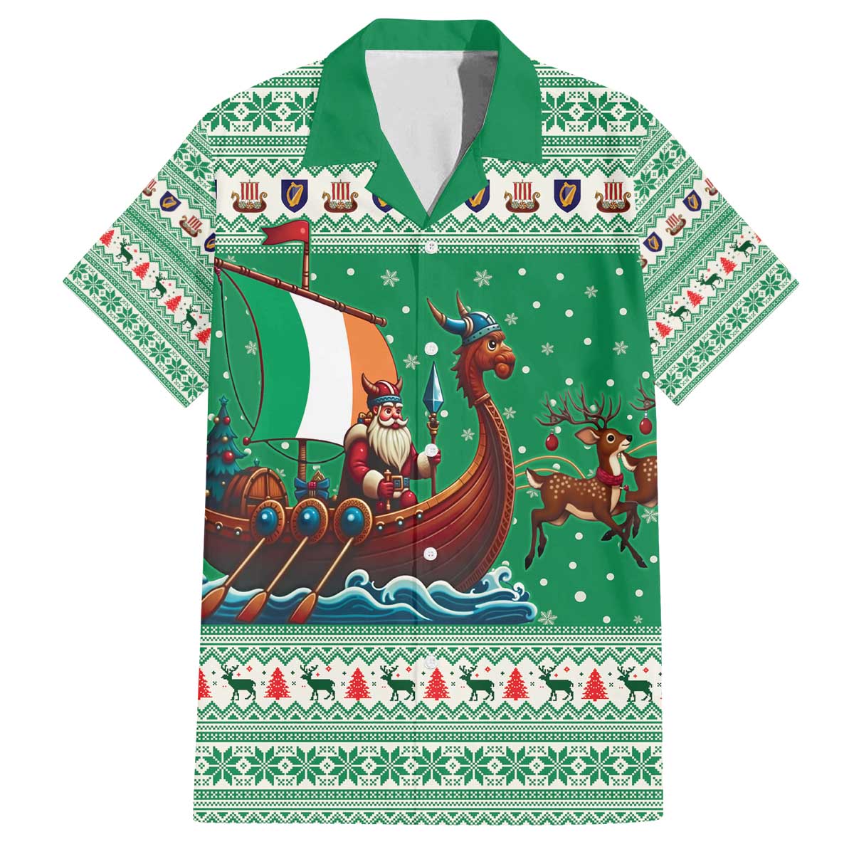 Ireland Viking Santa Christmas Family Matching Off The Shoulder Long Sleeve Dress and Hawaiian Shirt Funny Reindeer Norse Xmas - Wonder Print Shop