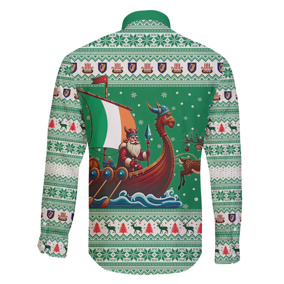 Ireland Viking Santa Christmas Family Matching Off The Shoulder Long Sleeve Dress and Hawaiian Shirt Funny Reindeer Norse Xmas - Wonder Print Shop