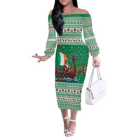 Ireland Viking Santa Christmas Family Matching Off The Shoulder Long Sleeve Dress and Hawaiian Shirt Funny Reindeer Norse Xmas - Wonder Print Shop