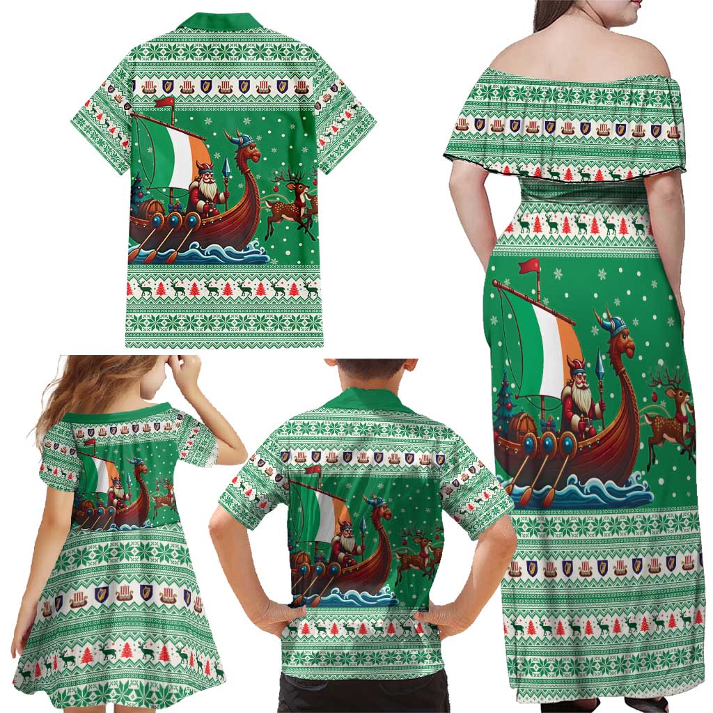 Ireland Viking Santa Christmas Family Matching Off Shoulder Maxi Dress and Hawaiian Shirt Funny Reindeer Norse Xmas - Wonder Print Shop