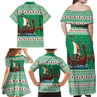Ireland Viking Santa Christmas Family Matching Off Shoulder Maxi Dress and Hawaiian Shirt Funny Reindeer Norse Xmas - Wonder Print Shop