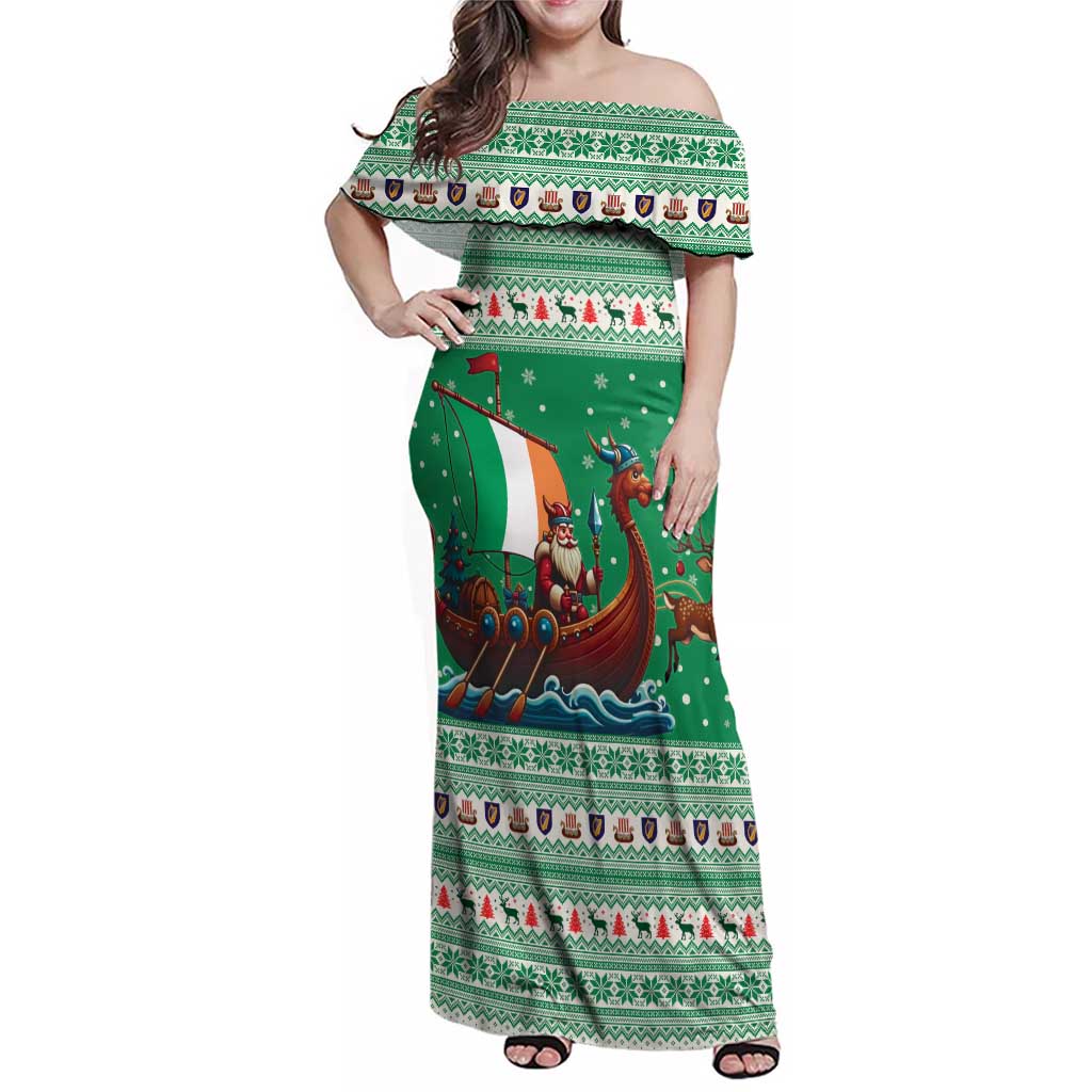 Ireland Viking Santa Christmas Family Matching Off Shoulder Maxi Dress and Hawaiian Shirt Funny Reindeer Norse Xmas - Wonder Print Shop