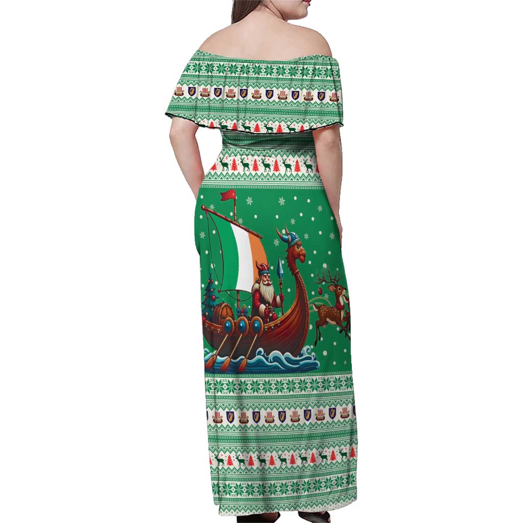 Ireland Viking Santa Christmas Family Matching Off Shoulder Maxi Dress and Hawaiian Shirt Funny Reindeer Norse Xmas - Wonder Print Shop