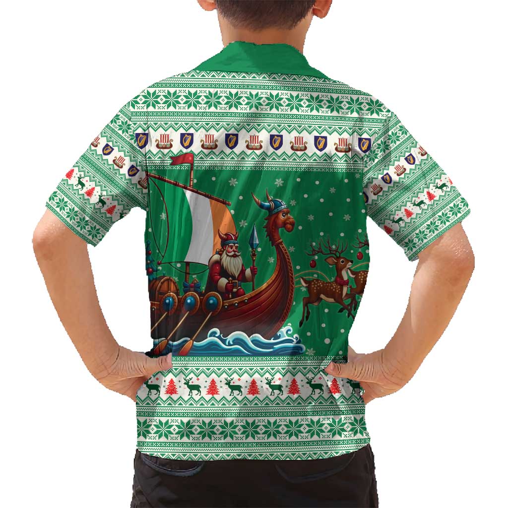Ireland Viking Santa Christmas Family Matching Off Shoulder Short Dress and Hawaiian Shirt Funny Reindeer Norse Xmas - Wonder Print Shop