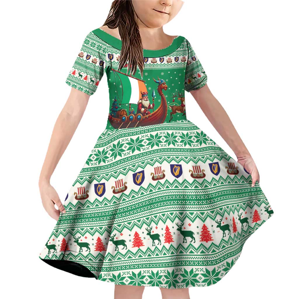 Ireland Viking Santa Christmas Family Matching Off Shoulder Short Dress and Hawaiian Shirt Funny Reindeer Norse Xmas - Wonder Print Shop