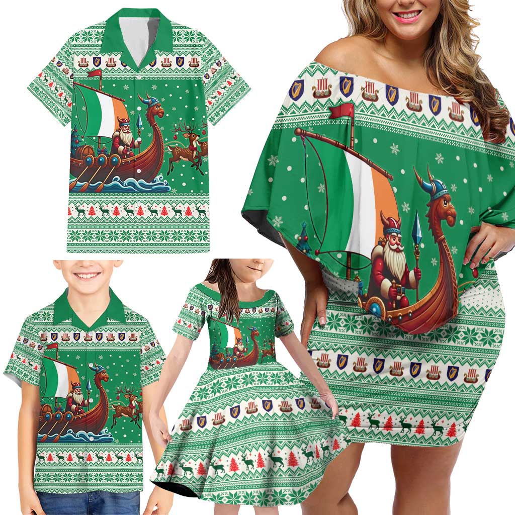 Ireland Viking Santa Christmas Family Matching Off Shoulder Short Dress and Hawaiian Shirt Funny Reindeer Norse Xmas - Wonder Print Shop