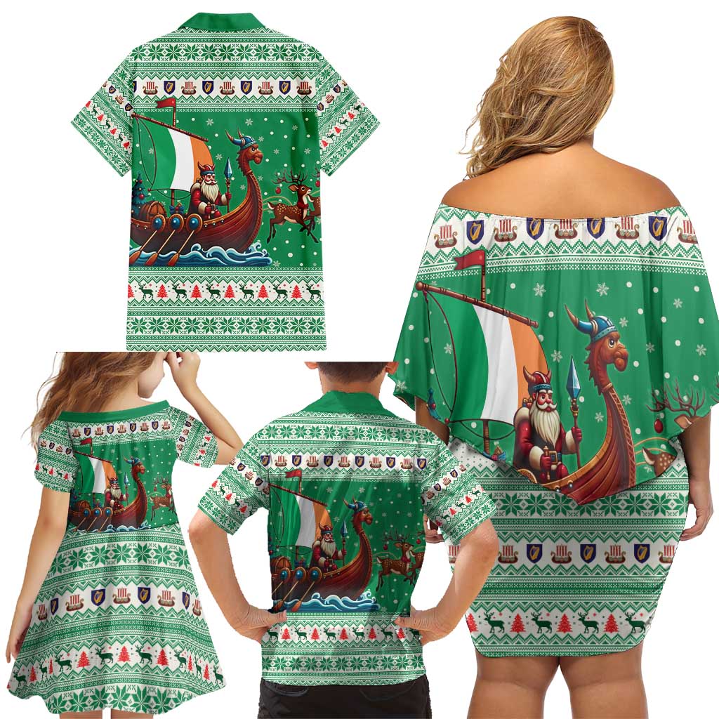 Ireland Viking Santa Christmas Family Matching Off Shoulder Short Dress and Hawaiian Shirt Funny Reindeer Norse Xmas - Wonder Print Shop