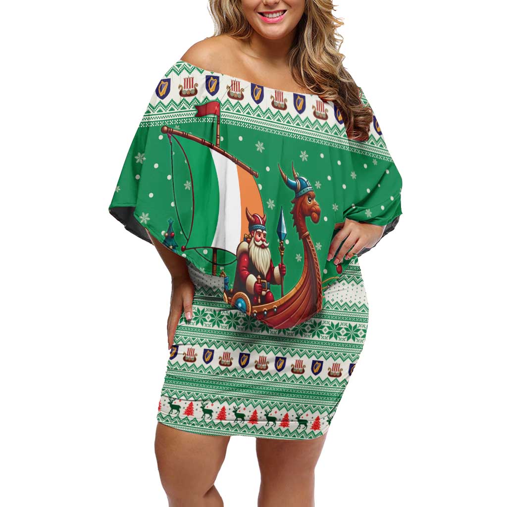 Ireland Viking Santa Christmas Family Matching Off Shoulder Short Dress and Hawaiian Shirt Funny Reindeer Norse Xmas - Wonder Print Shop