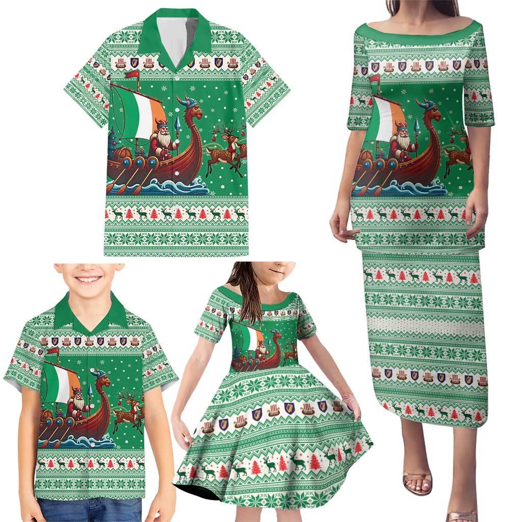 Ireland Viking Santa Christmas Family Matching Puletasi and Hawaiian Shirt Funny Reindeer Norse Xmas - Wonder Print Shop