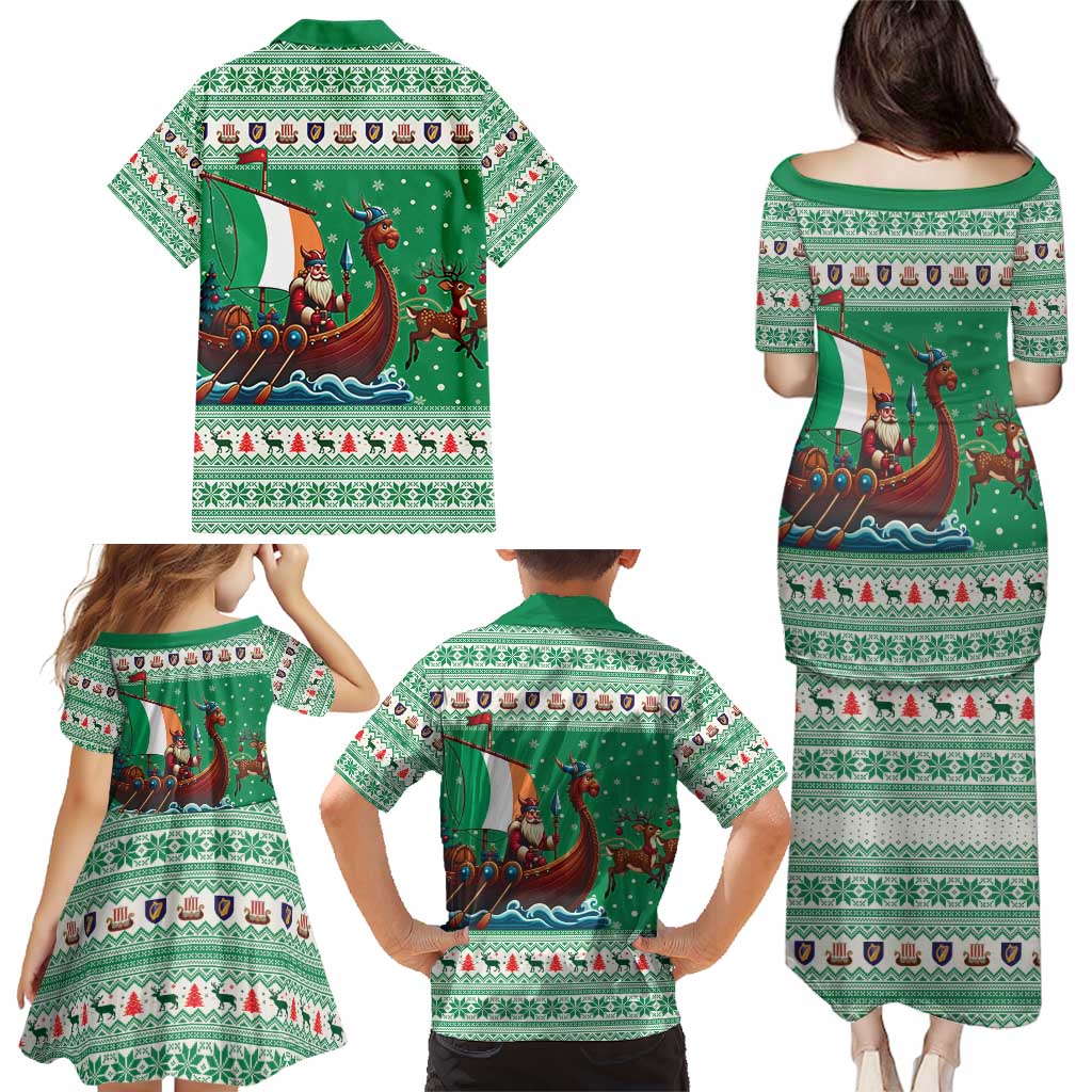 Ireland Viking Santa Christmas Family Matching Puletasi and Hawaiian Shirt Funny Reindeer Norse Xmas - Wonder Print Shop