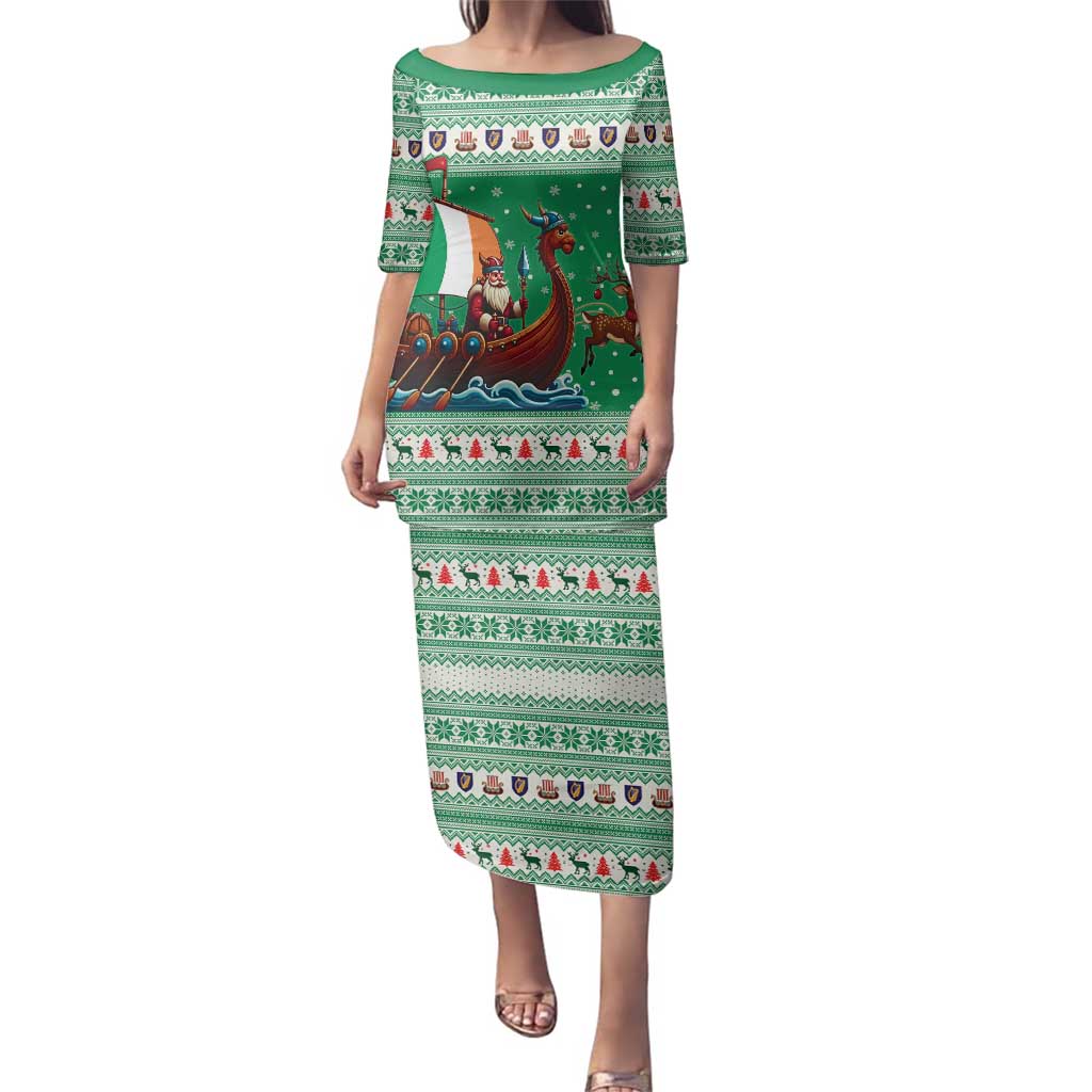 Ireland Viking Santa Christmas Family Matching Puletasi and Hawaiian Shirt Funny Reindeer Norse Xmas - Wonder Print Shop