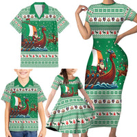Ireland Viking Santa Christmas Family Matching Short Sleeve Bodycon Dress and Hawaiian Shirt Funny Reindeer Norse Xmas - Wonder Print Shop