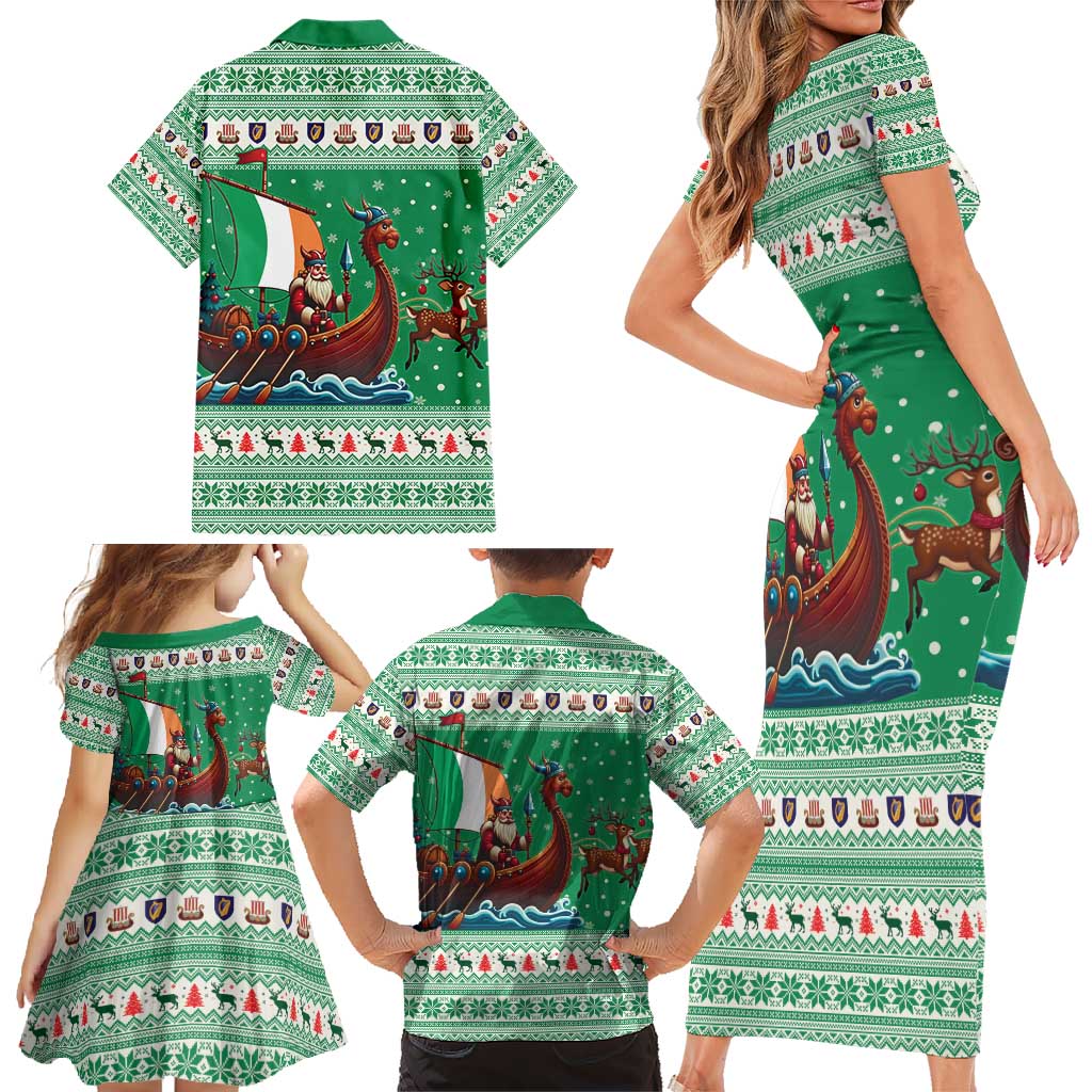 Ireland Viking Santa Christmas Family Matching Short Sleeve Bodycon Dress and Hawaiian Shirt Funny Reindeer Norse Xmas - Wonder Print Shop