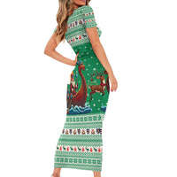 Ireland Viking Santa Christmas Family Matching Short Sleeve Bodycon Dress and Hawaiian Shirt Funny Reindeer Norse Xmas - Wonder Print Shop