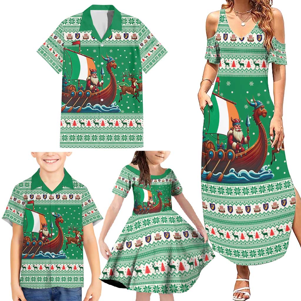 Ireland Viking Santa Christmas Family Matching Summer Maxi Dress and Hawaiian Shirt Funny Reindeer Norse Xmas - Wonder Print Shop
