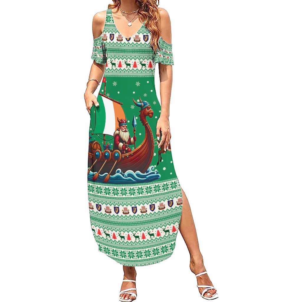 Ireland Viking Santa Christmas Family Matching Summer Maxi Dress and Hawaiian Shirt Funny Reindeer Norse Xmas - Wonder Print Shop