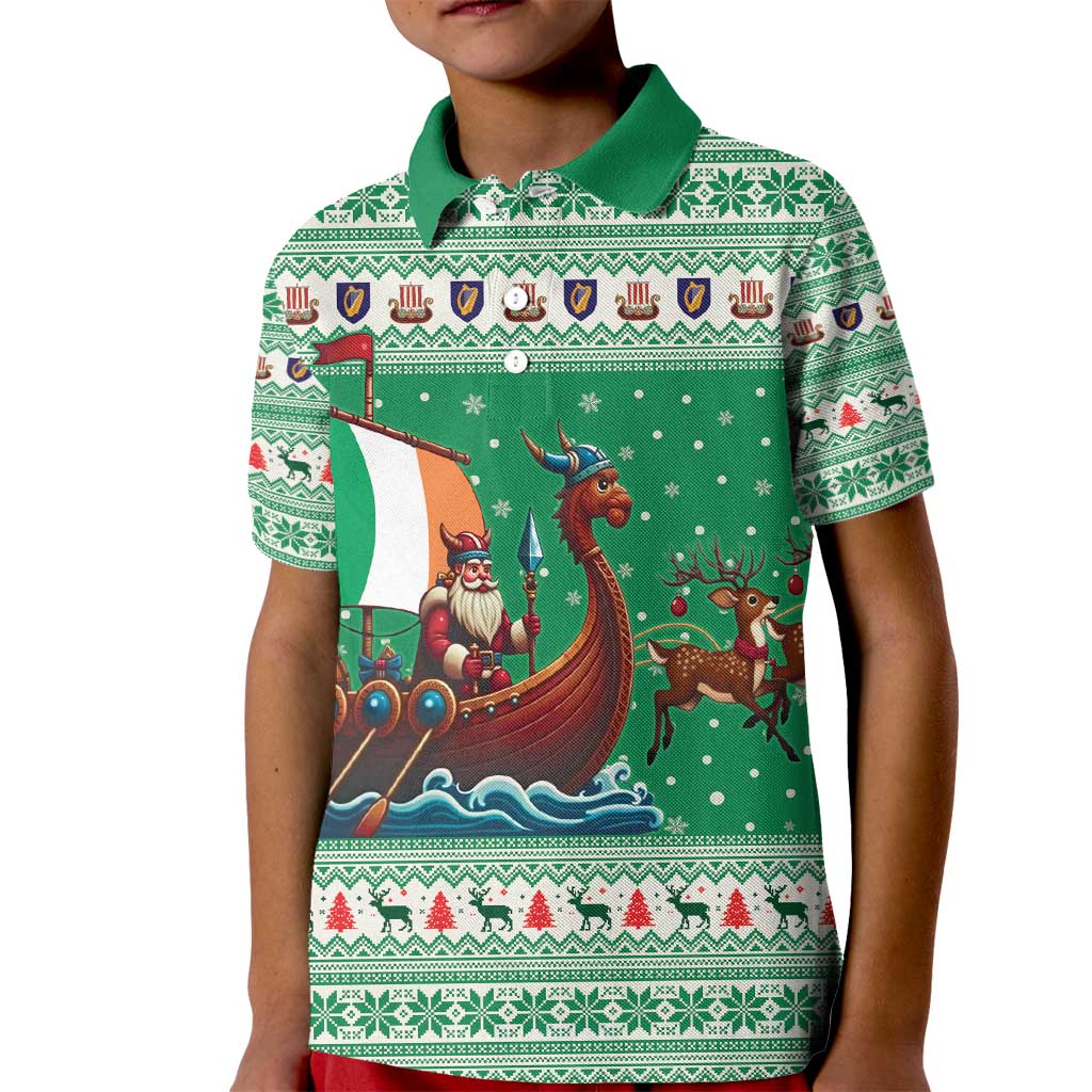 Ireland Viking Santa Christmas Kid Polo Shirt Funny Reindeer Norse Xmas - Wonder Print Shop