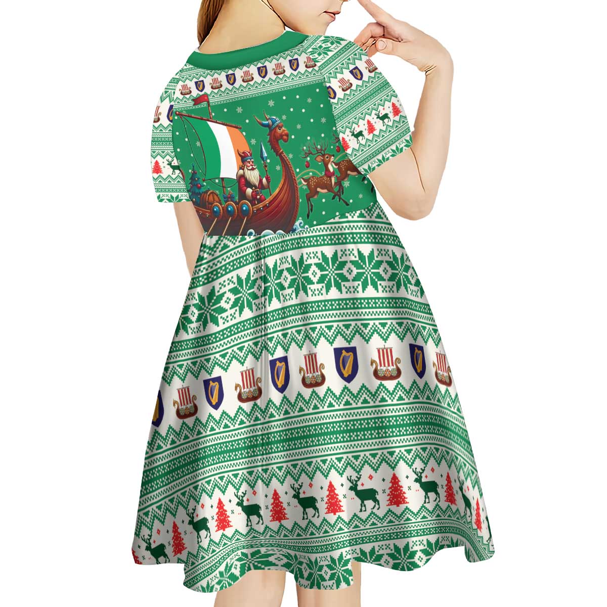 Ireland Viking Santa Christmas Kid Short Sleeve Dress Funny Reindeer Norse Xmas - Wonder Print Shop