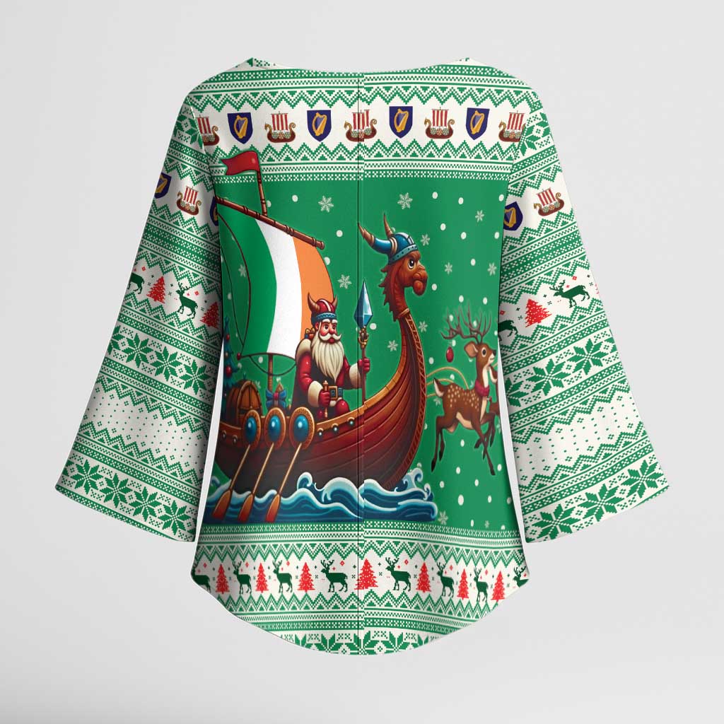 Ireland Viking Santa Christmas Kimono Sleeve Blouse Funny Reindeer Norse Xmas - Wonder Print Shop