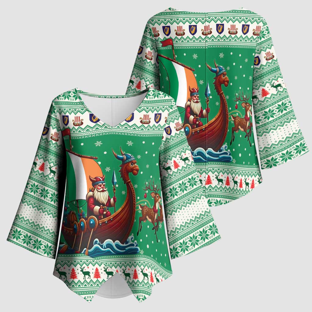 Ireland Viking Santa Christmas Kimono Sleeve Blouse Funny Reindeer Norse Xmas - Wonder Print Shop