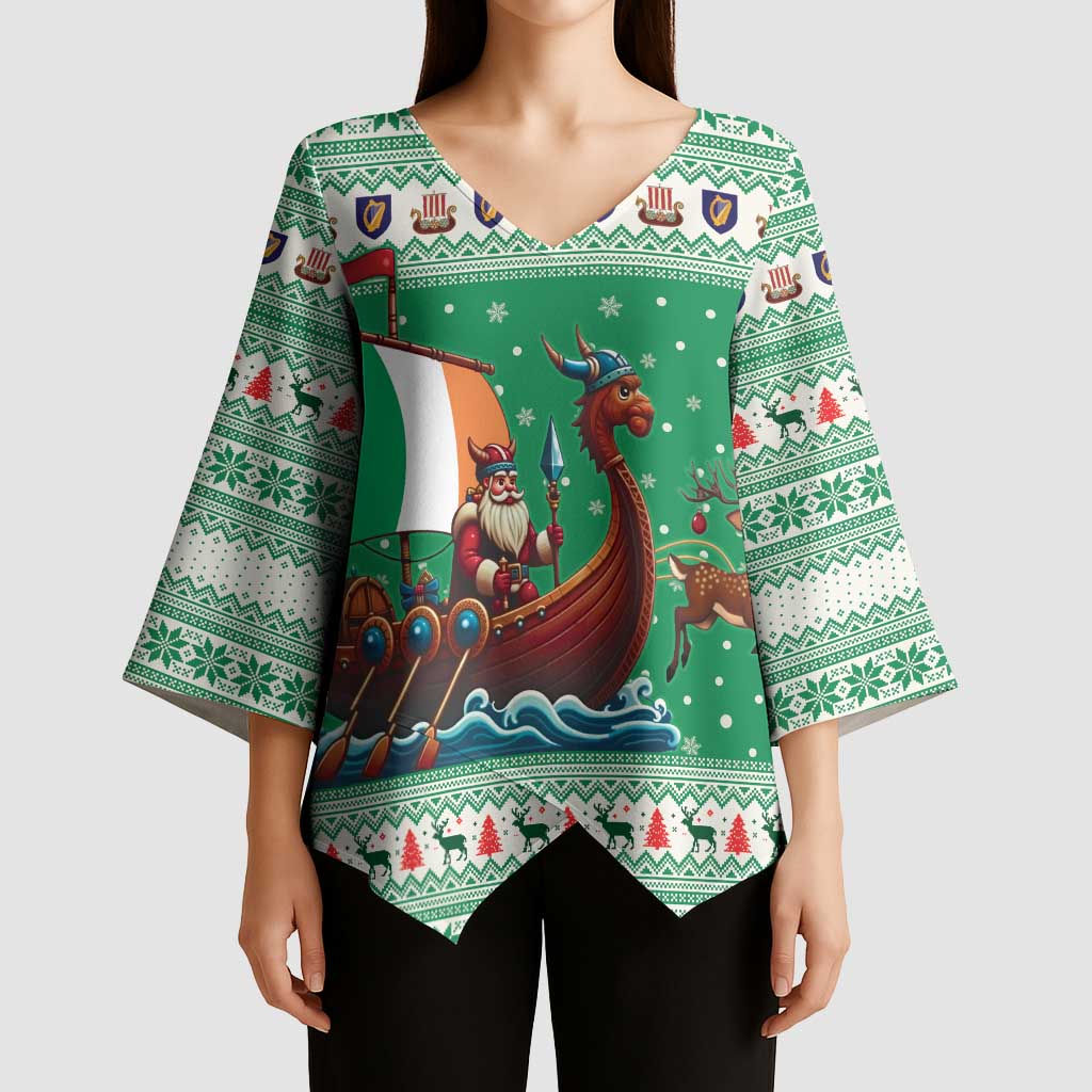 Ireland Viking Santa Christmas Kimono Sleeve Blouse Funny Reindeer Norse Xmas - Wonder Print Shop