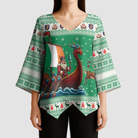 Ireland Viking Santa Christmas Kimono Sleeve Blouse Funny Reindeer Norse Xmas - Wonder Print Shop