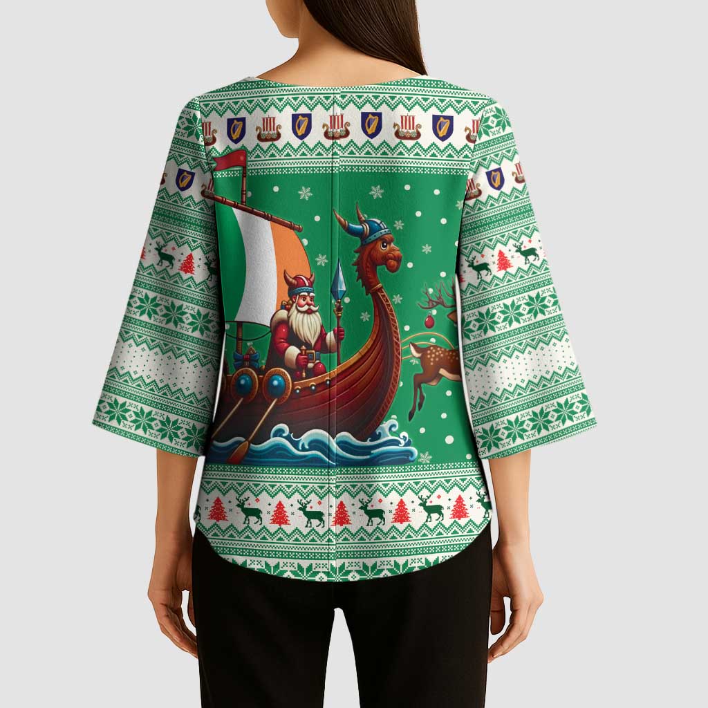 Ireland Viking Santa Christmas Kimono Sleeve Blouse Funny Reindeer Norse Xmas - Wonder Print Shop