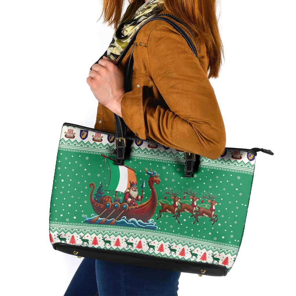 Ireland Viking Santa Christmas Leather Tote Bag Funny Reindeer Norse Xmas - Wonder Print Shop