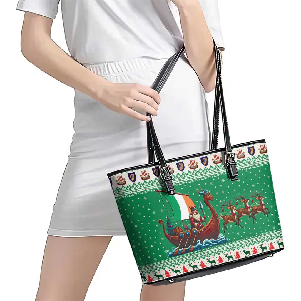 Ireland Viking Santa Christmas Leather Tote Bag Funny Reindeer Norse Xmas - Wonder Print Shop