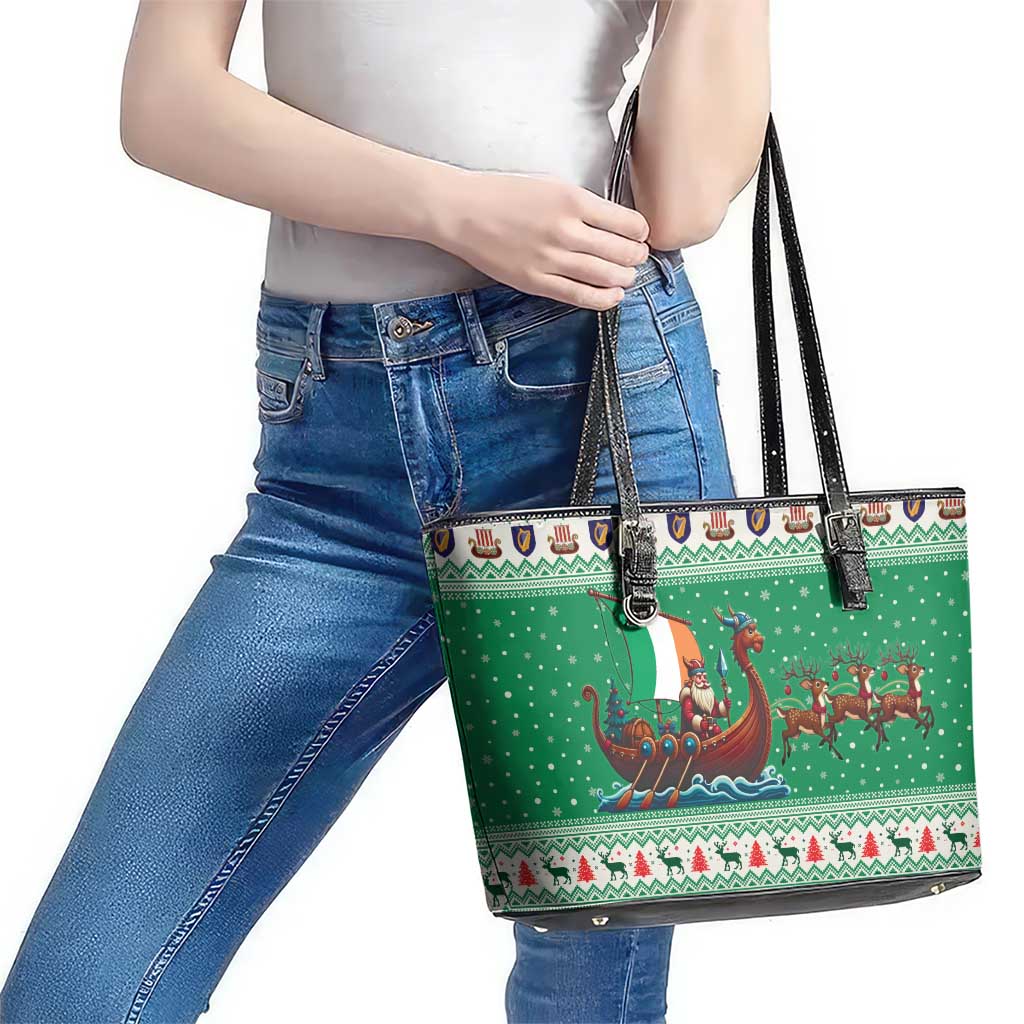 Ireland Viking Santa Christmas Leather Tote Bag Funny Reindeer Norse Xmas - Wonder Print Shop