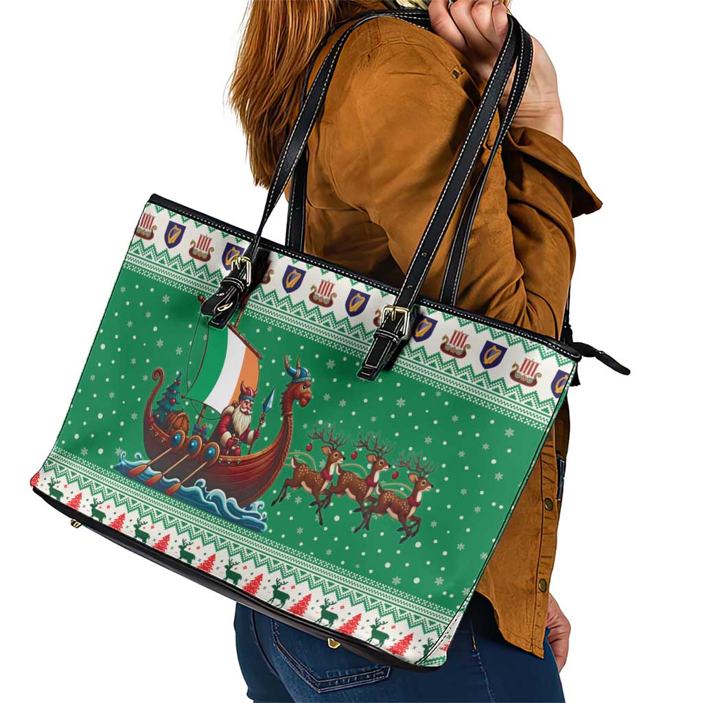 Ireland Viking Santa Christmas Leather Tote Bag Funny Reindeer Norse Xmas - Wonder Print Shop