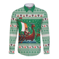 Ireland Viking Santa Christmas Long Sleeve Button Shirt Funny Reindeer Norse Xmas - Wonder Print Shop