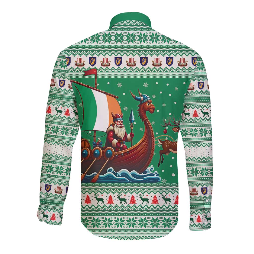 Ireland Viking Santa Christmas Long Sleeve Button Shirt Funny Reindeer Norse Xmas - Wonder Print Shop