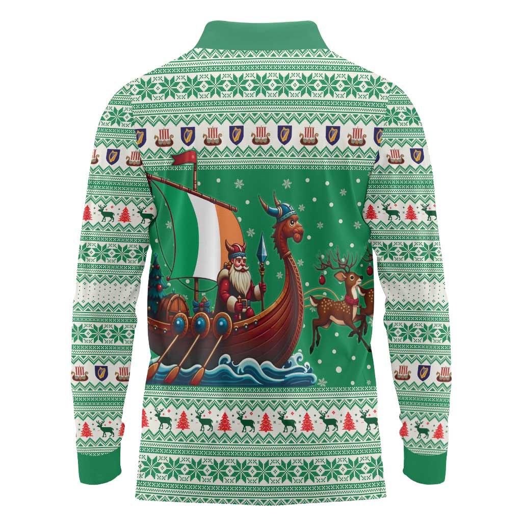 Ireland Viking Santa Christmas Long Sleeve Polo Shirt Funny Reindeer Norse Xmas - Wonder Print Shop