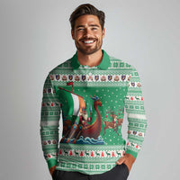 Ireland Viking Santa Christmas Long Sleeve Polo Shirt Funny Reindeer Norse Xmas - Wonder Print Shop