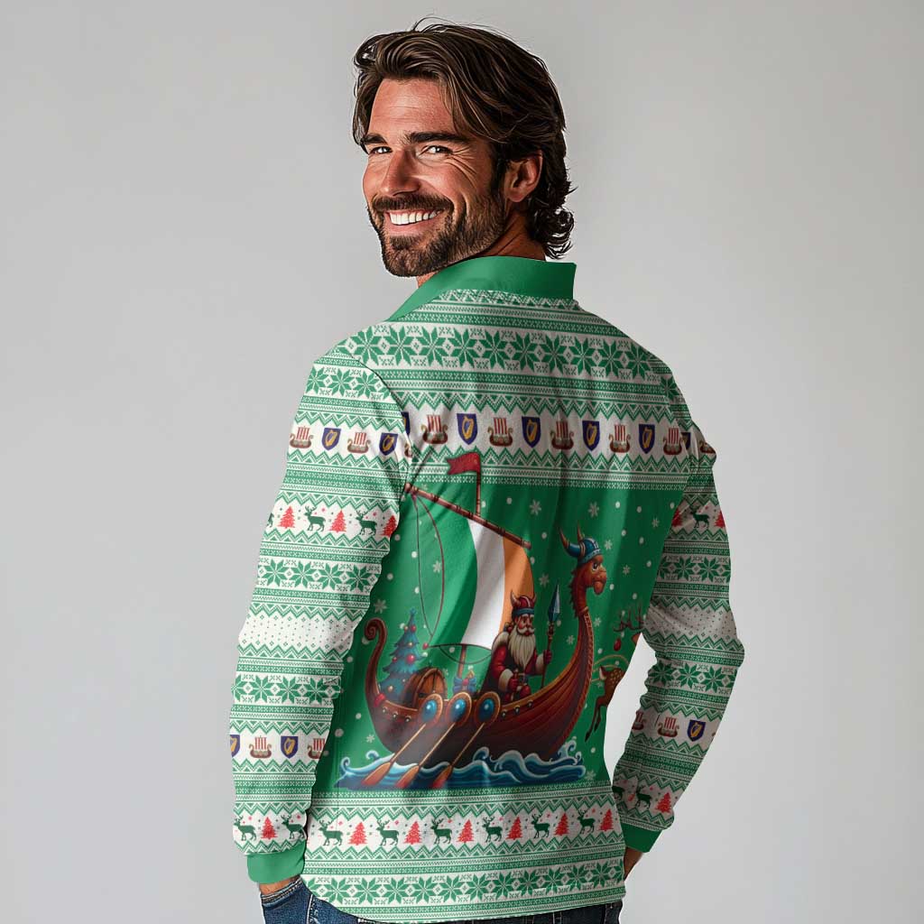 Ireland Viking Santa Christmas Long Sleeve Polo Shirt Funny Reindeer Norse Xmas - Wonder Print Shop