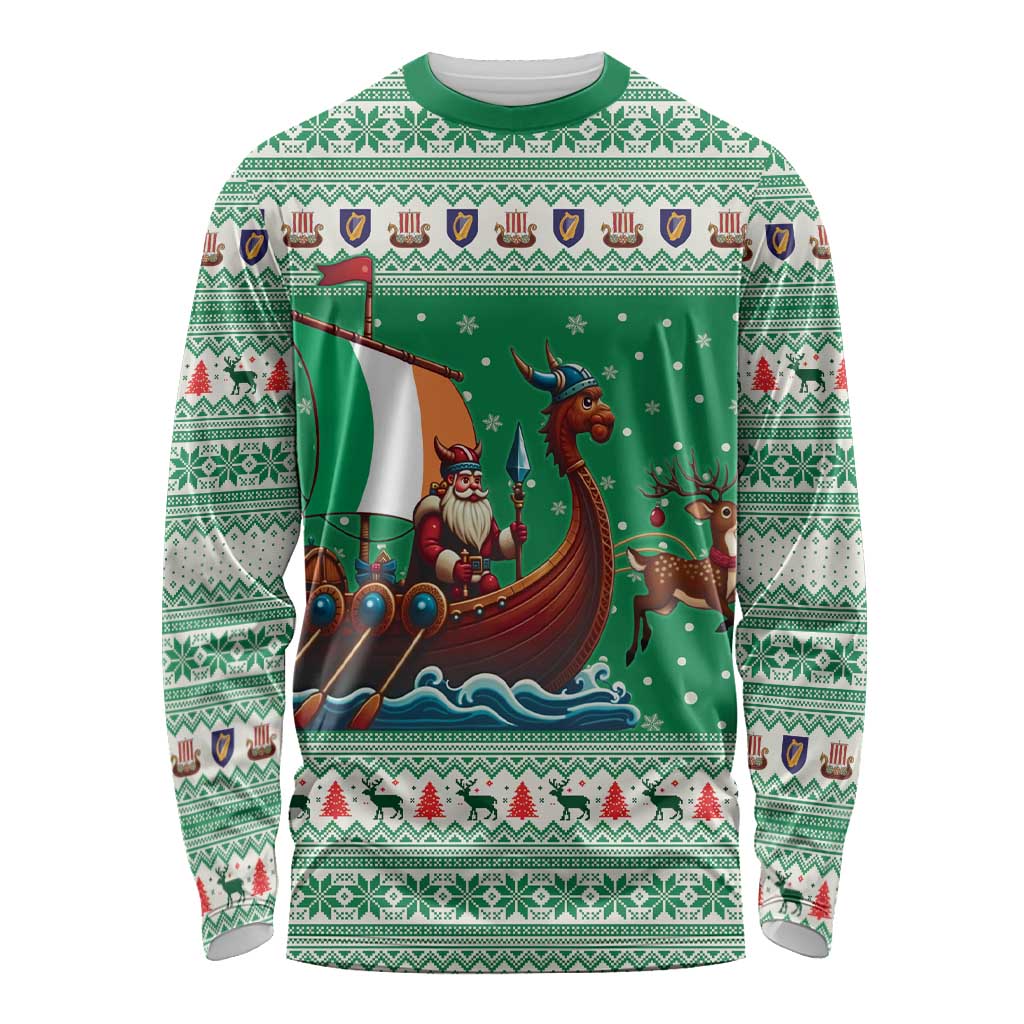Ireland Viking Santa Christmas Long Sleeve Shirt Funny Reindeer Norse Xmas - Wonder Print Shop