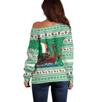 Ireland Viking Santa Christmas Off Shoulder Sweater Funny Reindeer Norse Xmas - Wonder Print Shop