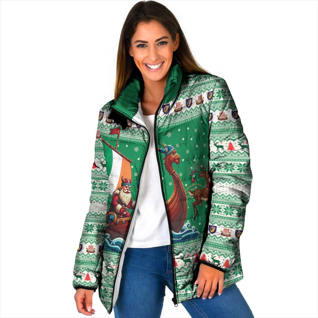 Ireland Viking Santa Christmas Padded Jacket Funny Reindeer Norse Xmas - Wonder Print Shop