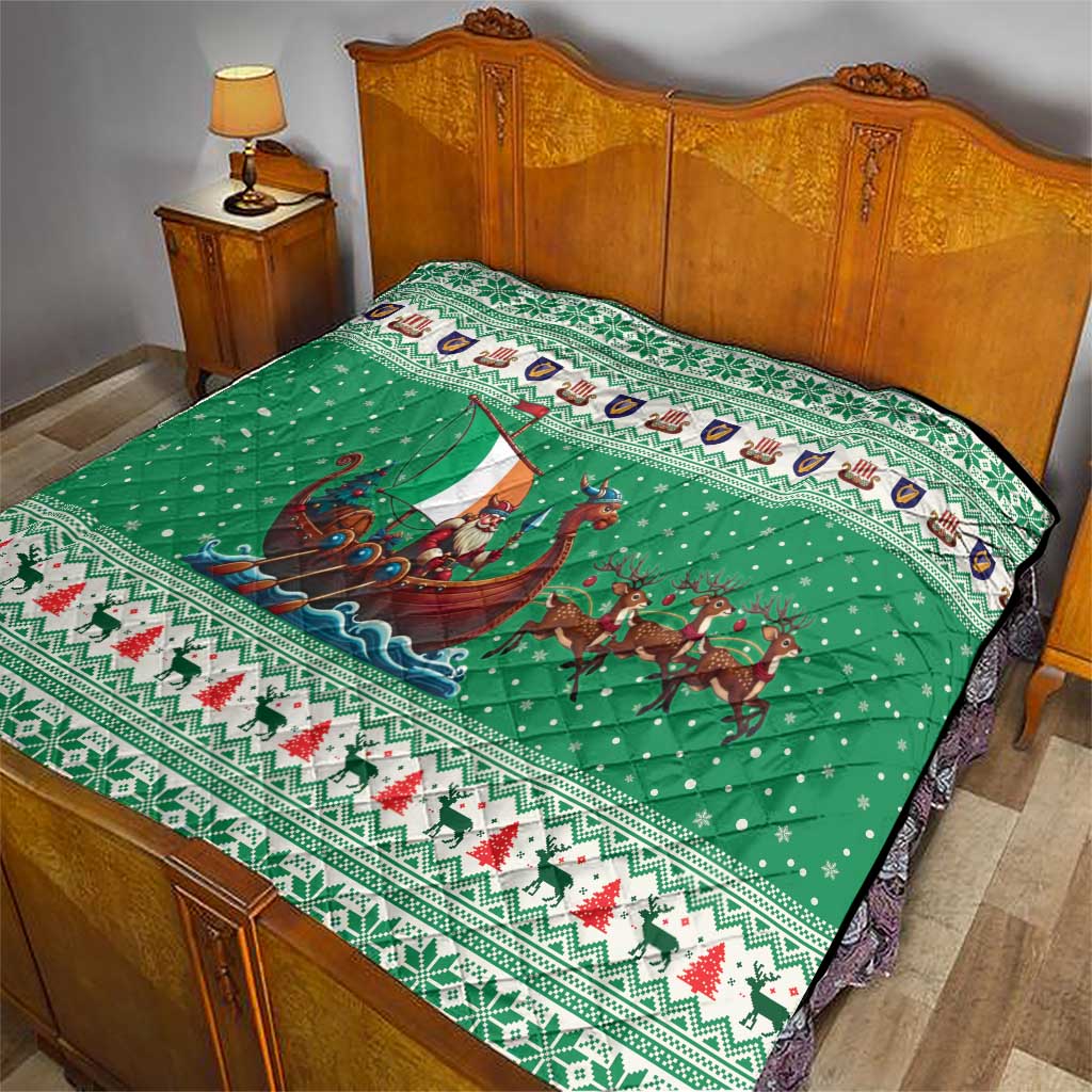 Ireland Viking Santa Christmas Quilt Funny Reindeer Norse Xmas - Wonder Print Shop