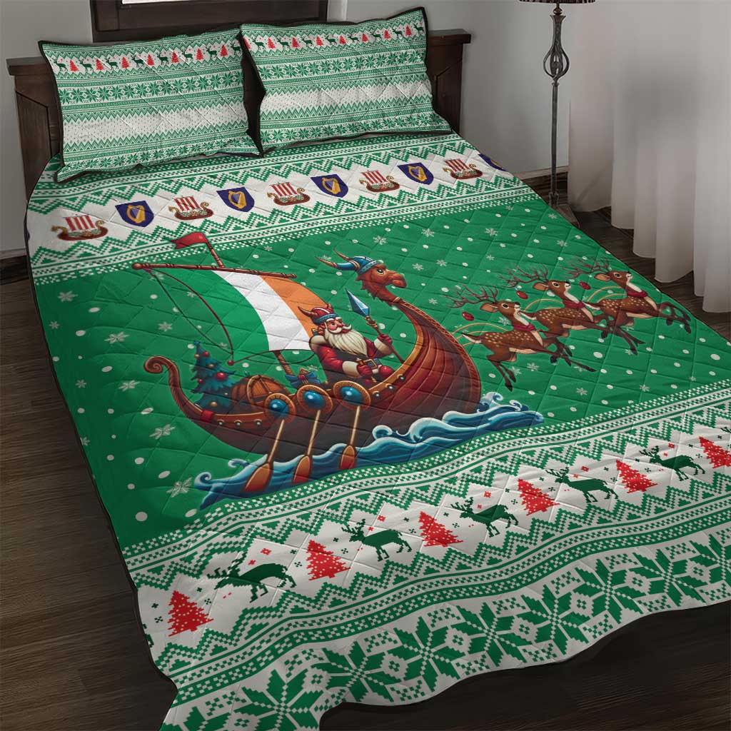Ireland Viking Santa Christmas Quilt Bed Set Funny Reindeer Norse Xmas - Wonder Print Shop