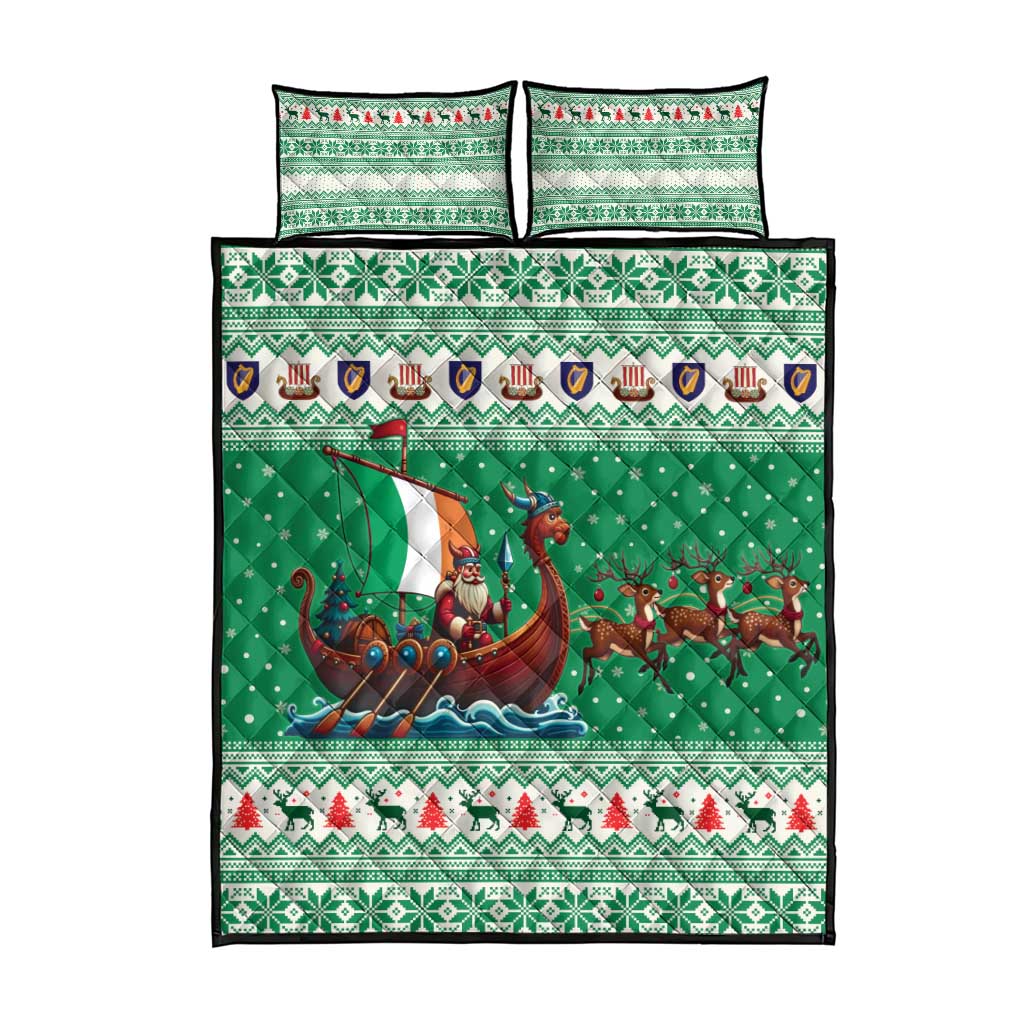 Ireland Viking Santa Christmas Quilt Bed Set Funny Reindeer Norse Xmas - Wonder Print Shop