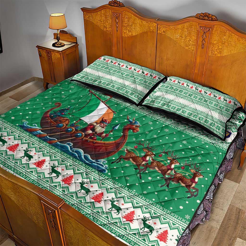 Ireland Viking Santa Christmas Quilt Bed Set Funny Reindeer Norse Xmas - Wonder Print Shop